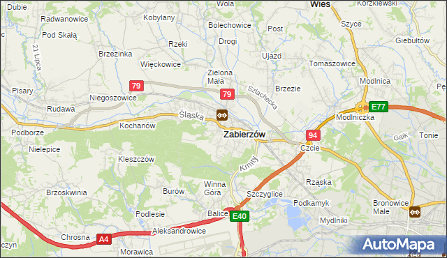 mapa Zabierzów powiat krakowski, Zabierzów powiat krakowski na mapie Targeo