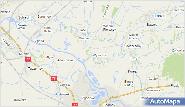 mapa Wysocko gmina Laszki, Wysocko gmina Laszki na mapie Targeo