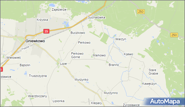 mapa Markowo gmina Gniewkowo, Markowo gmina Gniewkowo na mapie Targeo