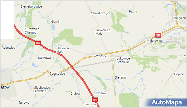 mapa Owczary gmina Oława, Owczary gmina Oława na mapie Targeo