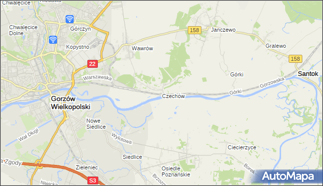 mapa Czechów gmina Santok, Czechów gmina Santok na mapie Targeo