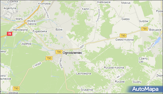 mapa Podzamcze gmina Ogrodzieniec, Podzamcze gmina Ogrodzieniec na mapie Targeo