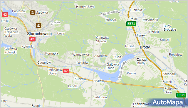 mapa Adamów gmina Brody, Adamów gmina Brody na mapie Targeo