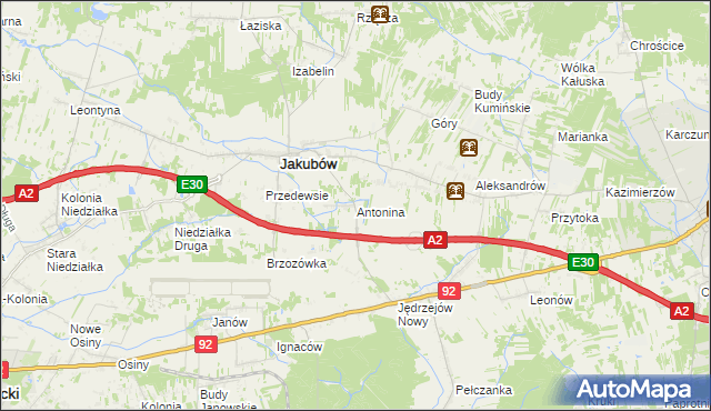 mapa Antonina gmina Jakubów, Antonina gmina Jakubów na mapie Targeo
