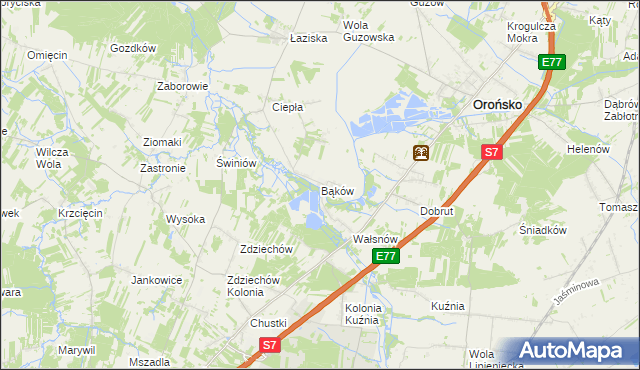 mapa Bąków gmina Orońsko, Bąków gmina Orońsko na mapie Targeo