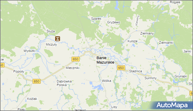 mapa Banie Mazurskie, Banie Mazurskie na mapie Targeo