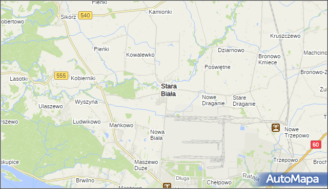 mapa Biała gmina Stara Biała, Biała gmina Stara Biała na mapie Targeo