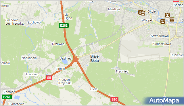 mapa Białe Błota powiat bydgoski, Białe Błota powiat bydgoski na mapie Targeo