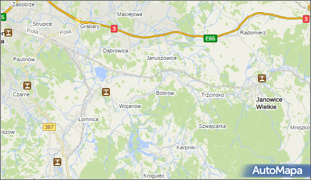 mapa Bobrów gmina Mysłakowice, Bobrów gmina Mysłakowice na mapie Targeo