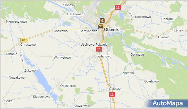 mapa Bogdanowo gmina Oborniki, Bogdanowo gmina Oborniki na mapie Targeo
