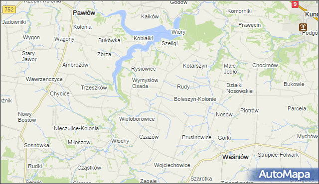 mapa Boleszyn gmina Waśniów, Boleszyn gmina Waśniów na mapie Targeo