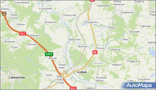 mapa Borków gmina Kołbiel, Borków gmina Kołbiel na mapie Targeo