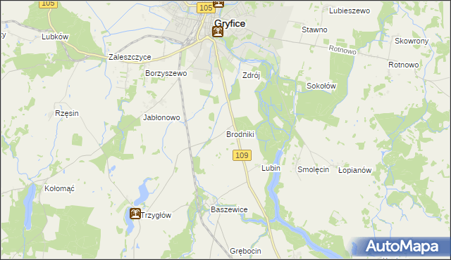 mapa Brodniki gmina Gryfice, Brodniki gmina Gryfice na mapie Targeo