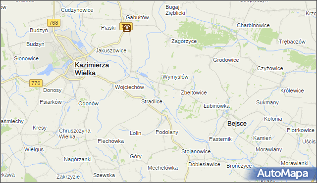 mapa Cło gmina Kazimierza Wielka, Cło gmina Kazimierza Wielka na mapie Targeo