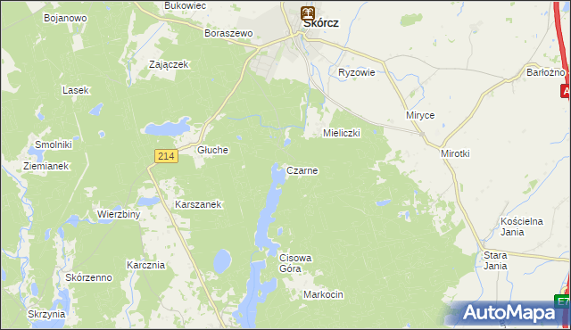 mapa Czarne gmina Skórcz, Czarne gmina Skórcz na mapie Targeo
