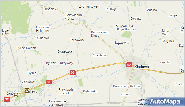 mapa Cząstków gmina Kłodawa, Cząstków gmina Kłodawa na mapie Targeo