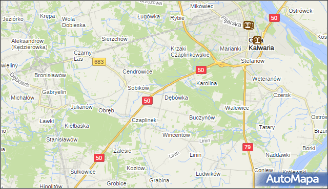 mapa Dębówka gmina Góra Kalwaria, Dębówka gmina Góra Kalwaria na mapie Targeo