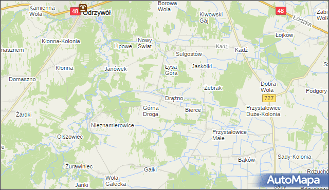 mapa Drążno gmina Klwów, Drążno gmina Klwów na mapie Targeo