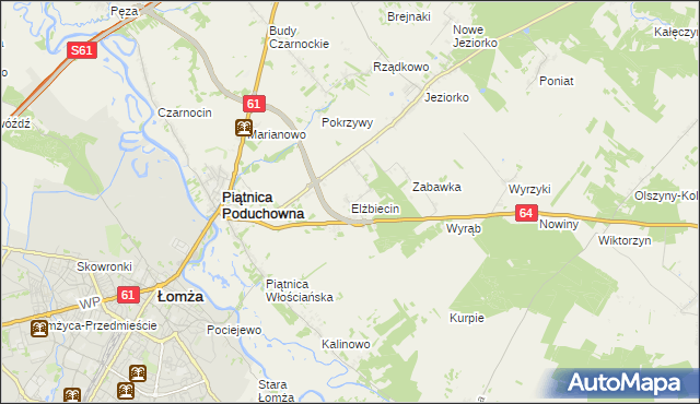 mapa Elżbiecin gmina Piątnica, Elżbiecin gmina Piątnica na mapie Targeo
