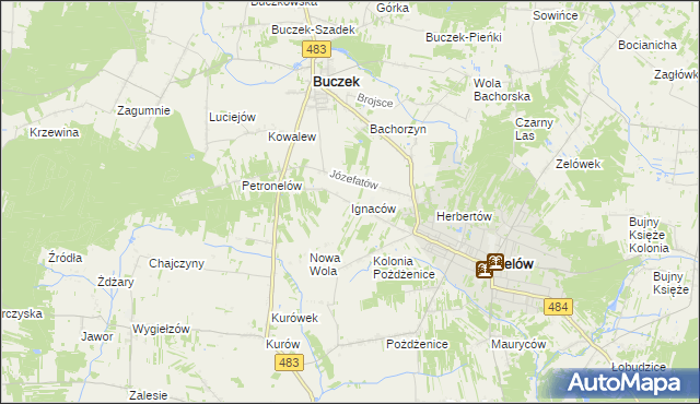 mapa Ignaców gmina Zelów, Ignaców gmina Zelów na mapie Targeo