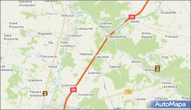 mapa Jakubów gmina Rawa Mazowiecka, Jakubów gmina Rawa Mazowiecka na mapie Targeo