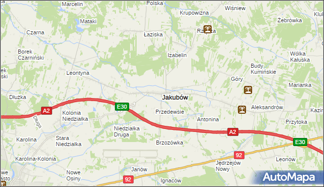 mapa Jakubów powiat miński, Jakubów powiat miński na mapie Targeo