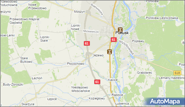 mapa Jeżewo gmina Pułtusk, Jeżewo gmina Pułtusk na mapie Targeo