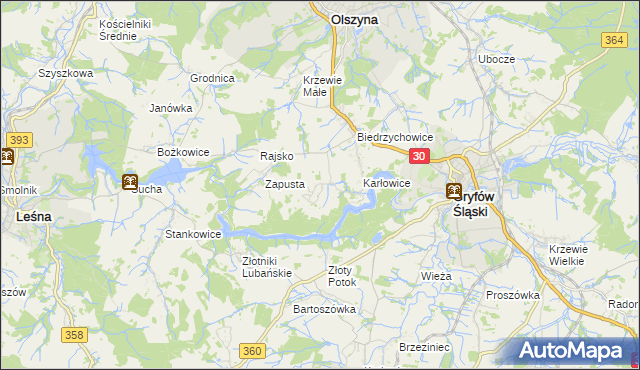 mapa Kałużna gmina Olszyna, Kałużna gmina Olszyna na mapie Targeo