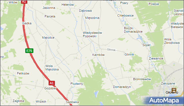 mapa Karnków gmina Głowno, Karnków gmina Głowno na mapie Targeo