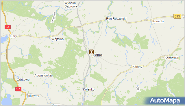 mapa Kolno powiat olsztyński, Kolno powiat olsztyński na mapie Targeo