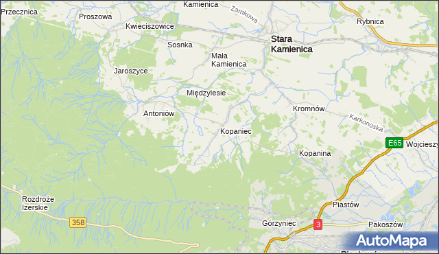 mapa Kopaniec gmina Stara Kamienica, Kopaniec gmina Stara Kamienica na mapie Targeo