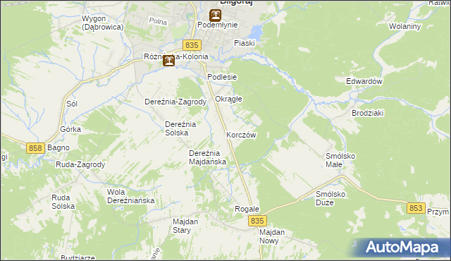 mapa Korczów, Korczów na mapie Targeo