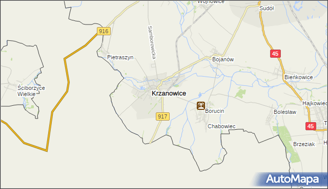 mapa Krzanowice powiat raciborski, Krzanowice powiat raciborski na mapie Targeo