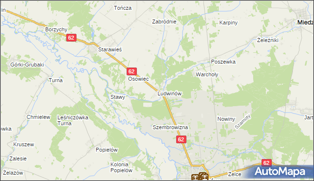 mapa Ludwinów gmina Liw, Ludwinów gmina Liw na mapie Targeo