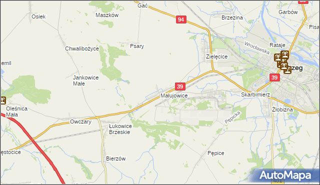 mapa Małujowice, Małujowice na mapie Targeo