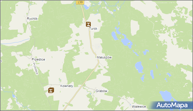 mapa Małuszów gmina Sulęcin, Małuszów gmina Sulęcin na mapie Targeo