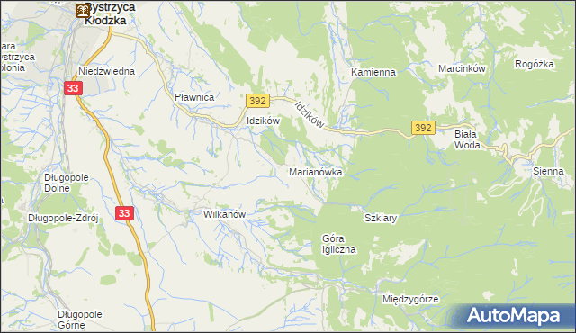 mapa Marianówka gmina Bystrzyca Kłodzka, Marianówka gmina Bystrzyca Kłodzka na mapie Targeo