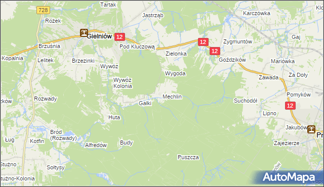 mapa Mechlin gmina Gielniów, Mechlin gmina Gielniów na mapie Targeo