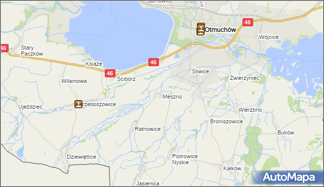 mapa Meszno gmina Otmuchów, Meszno gmina Otmuchów na mapie Targeo