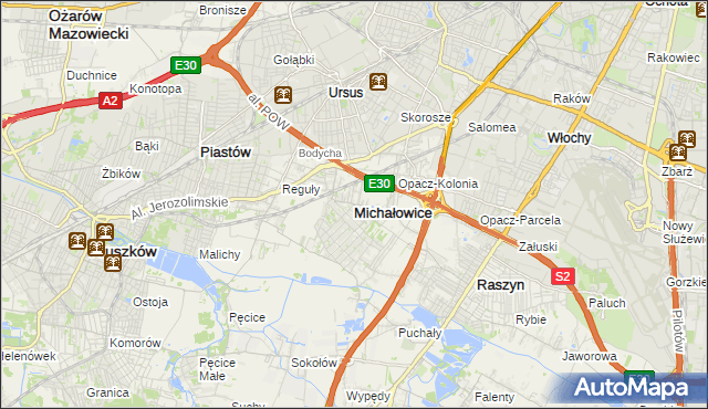 mapa Michałowice powiat pruszkowski, Michałowice powiat pruszkowski na mapie Targeo