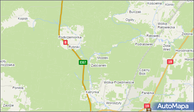 mapa Mostek gmina Wasilków, Mostek gmina Wasilków na mapie Targeo