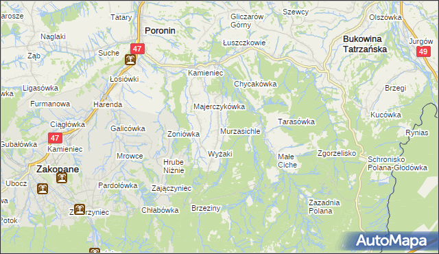 mapa Murzasichle, Murzasichle na mapie Targeo