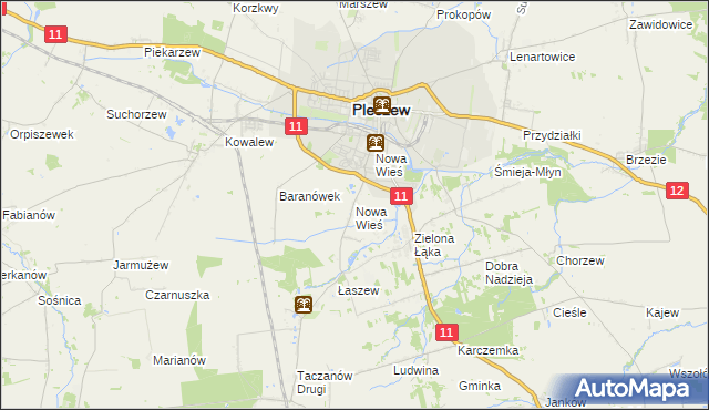 mapa Nowa Wieś gmina Pleszew, Nowa Wieś gmina Pleszew na mapie Targeo