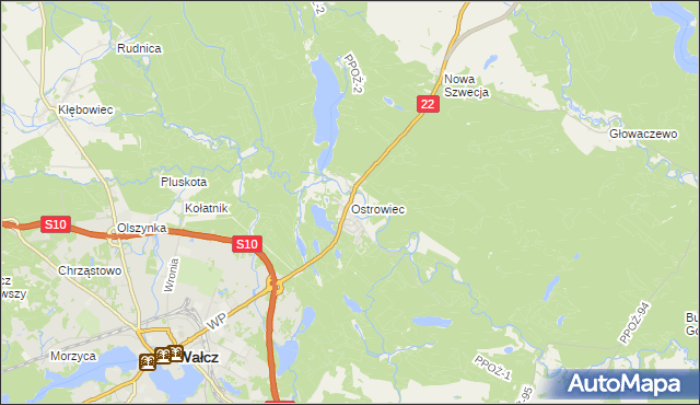 mapa Ostrowiec gmina Wałcz, Ostrowiec gmina Wałcz na mapie Targeo
