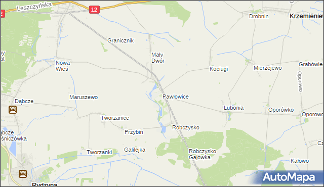 mapa Pawłowice gmina Krzemieniewo, Pawłowice gmina Krzemieniewo na mapie Targeo