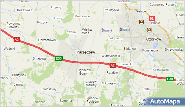 mapa Piaskowice gmina Parzęczew, Piaskowice gmina Parzęczew na mapie Targeo