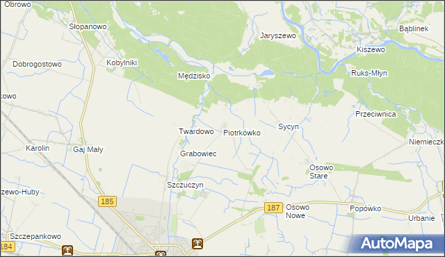 mapa Piotrkówko gmina Szamotuły, Piotrkówko gmina Szamotuły na mapie Targeo