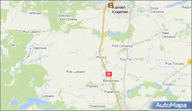 mapa Płocicz gmina Kamień Krajeński, Płocicz gmina Kamień Krajeński na mapie Targeo