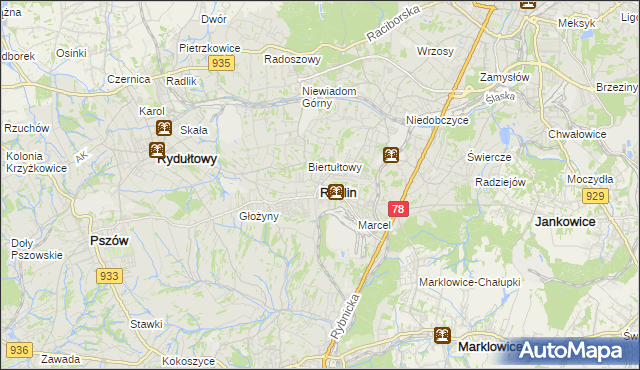 mapa Radlin powiat wodzisławski, Radlin powiat wodzisławski na mapie Targeo