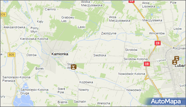 mapa Siedliska gmina Kamionka, Siedliska gmina Kamionka na mapie Targeo